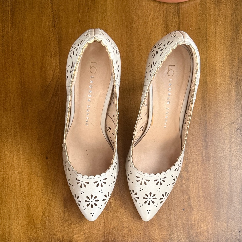 LC Lauren Conrad Floral Cutout Cream Heels